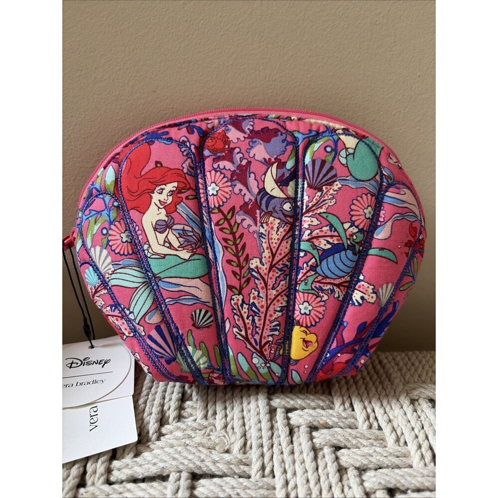 VERA BRADLEY DISNEY Ariel’s Pink Lagoon Clamshell Cosmetic Makeup Bag CASE NWT